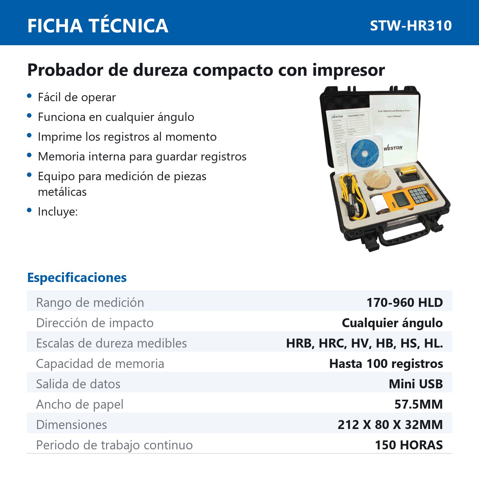 PROBADOR DE DUREZA PORTATIL C/IMPRESOR - Imagen 2