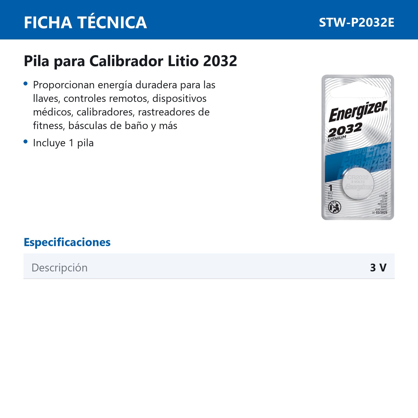 PILA PARA CALIBRADOR GRANDE 3V - Imagen 2