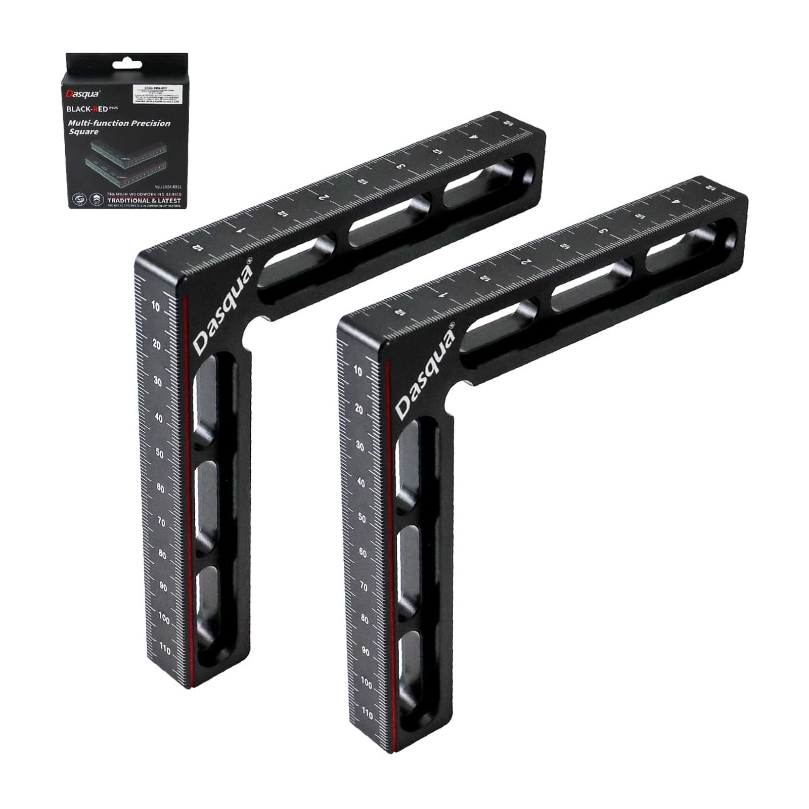 Juego de 2 Escuadras de Precisión Multifunción de Aluminio Métrica y Fraccional con 4 Clamps DASQUA