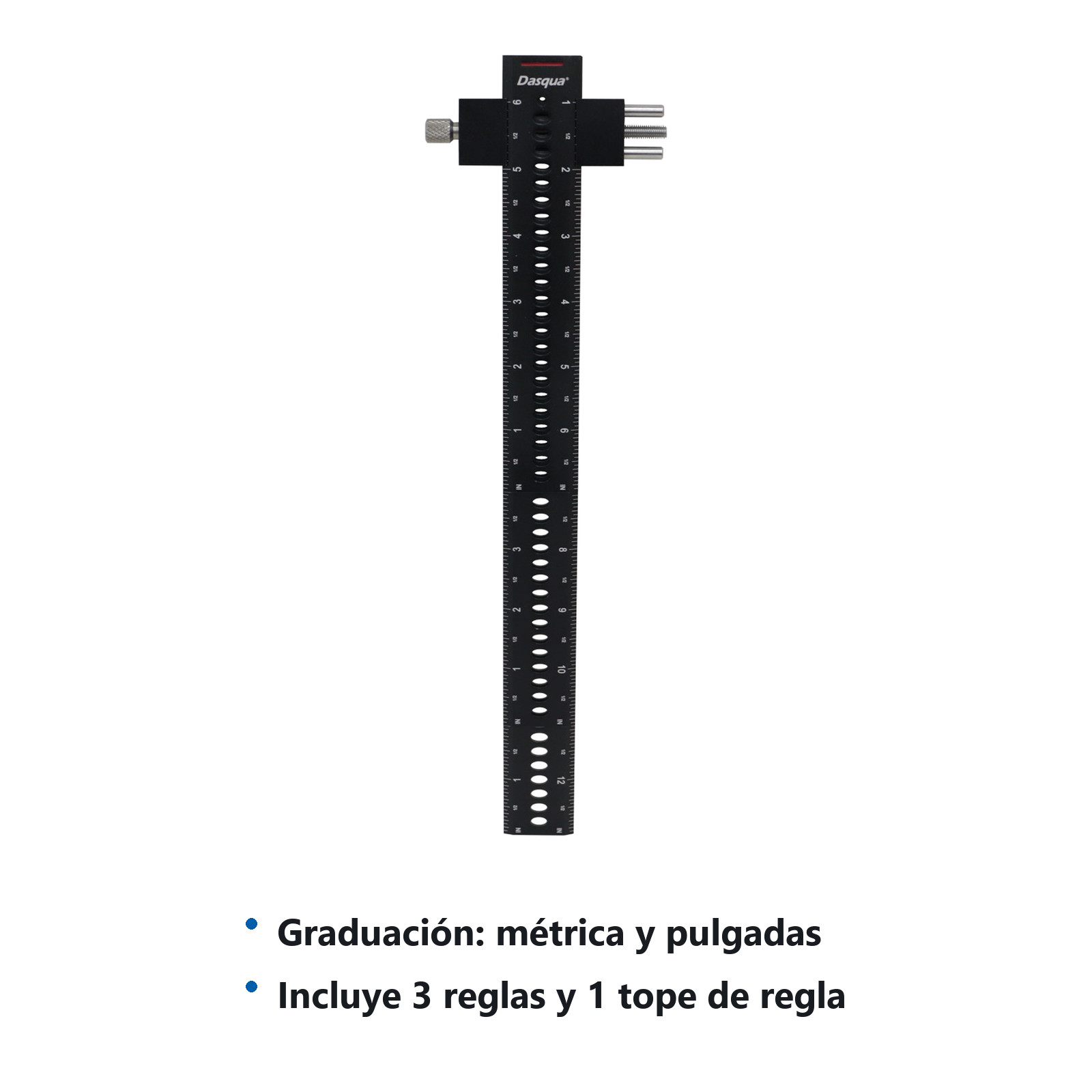 ESCUADRA MULTIFUNCION DE ALUMINIO P/MARCADO C/3 REGLAS Y 1 TOPE DESLIZABLE FRACCIONAL Y METRICO - Imagen 3