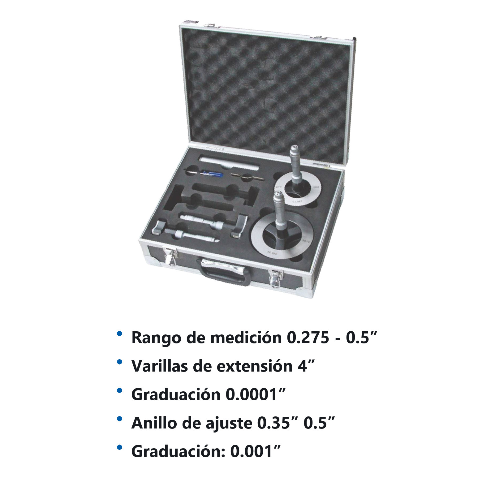 MICROMETRO P/INTERIOR 3 PUNTAS JGO 3 PZS. 0.275-0.5'' .0001'' 4'' - Imagen 2