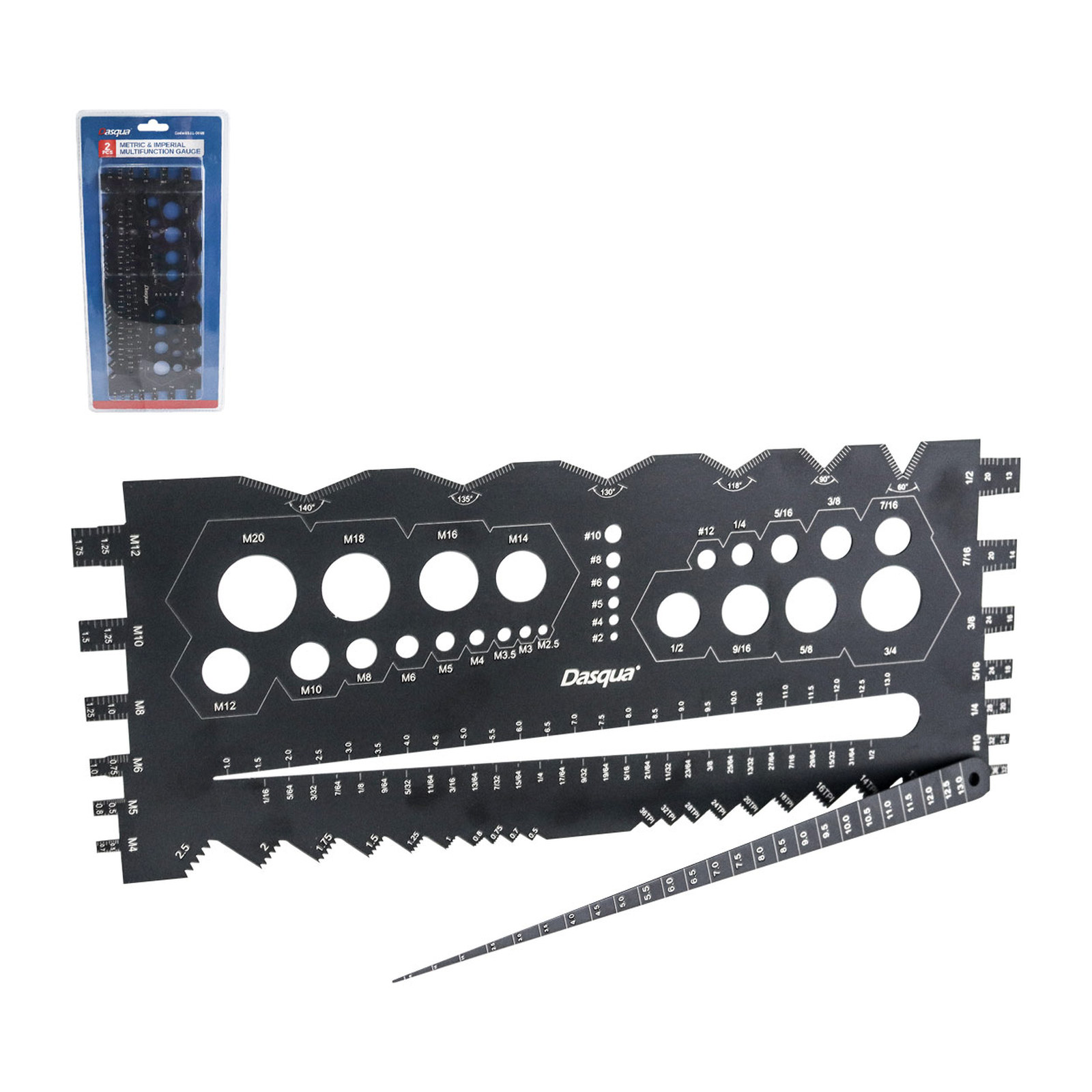 Calibrador Multifuncional Métrico/Fraccional con Calibrador de Agujeros 8x4" Acero Inoxidable DASQUA