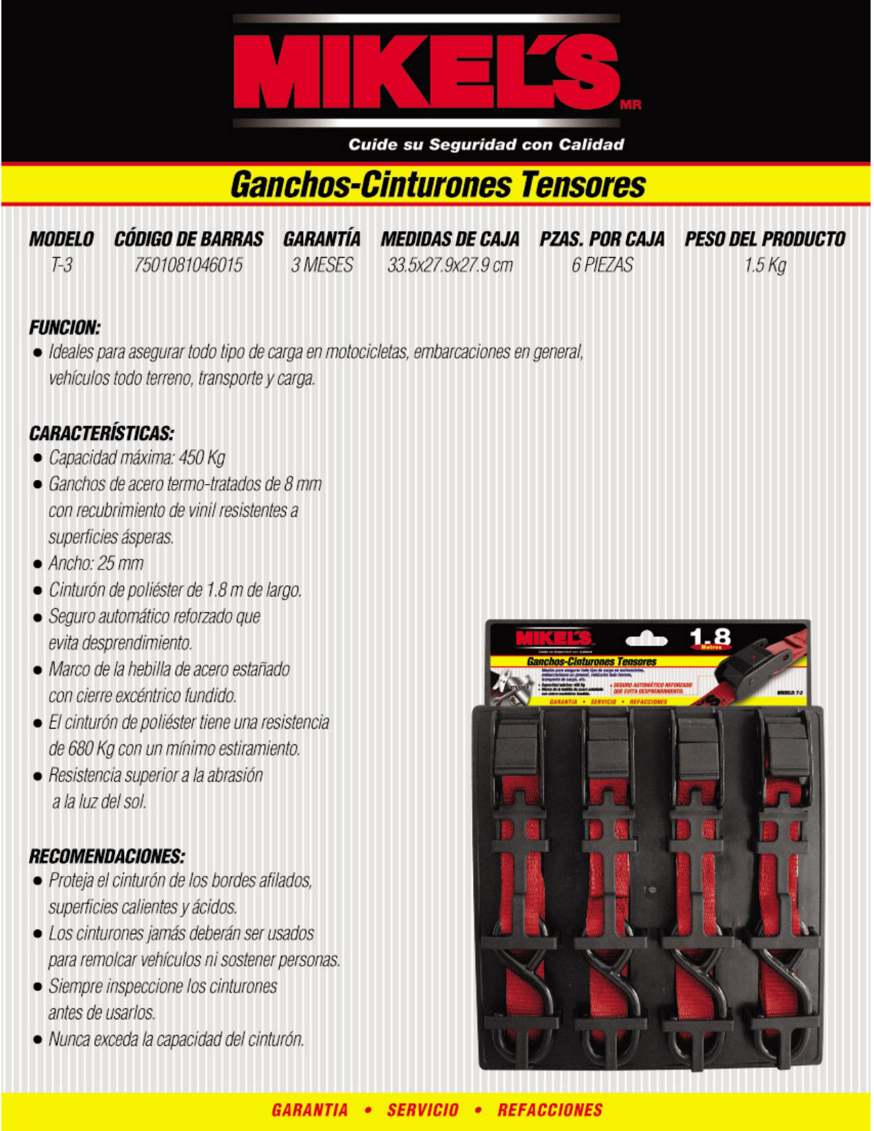 MIKELS T-3 Ganchos tensores 4 pzas (1.8 mts, 1 ton) - Imagen 4