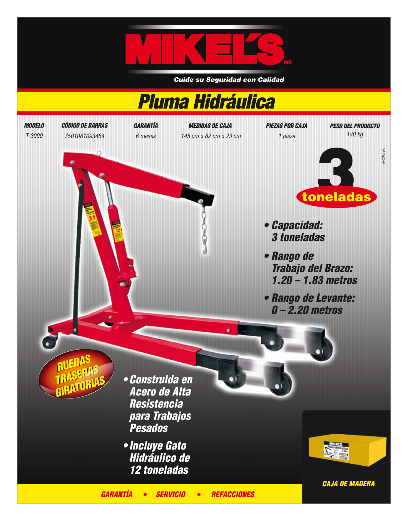 MIKELS T-3000 Pluma hidráulica para motor con extensiones frontales (3 ton) - Imagen 4