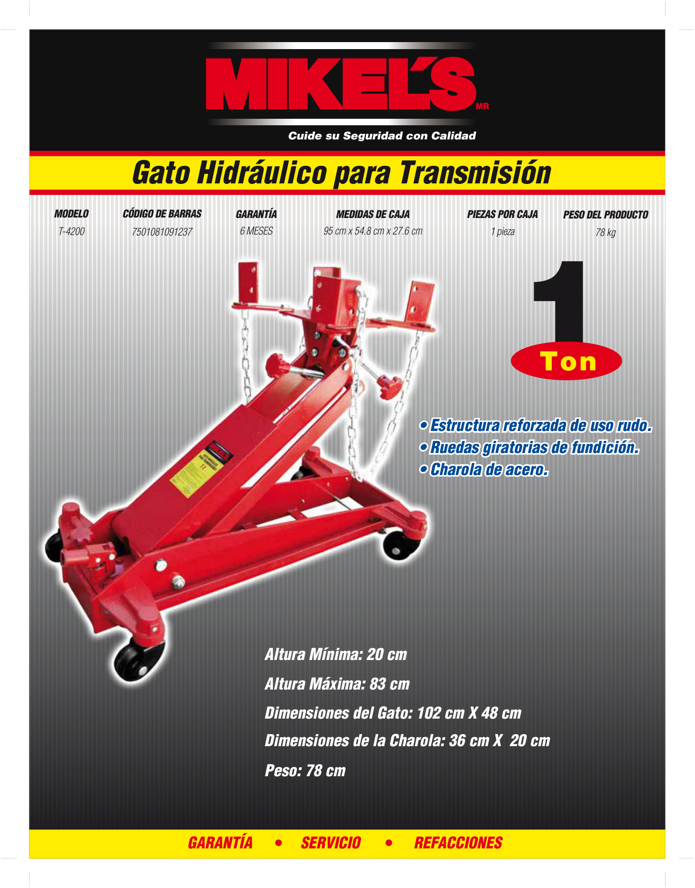 MIKELS T-4200 Gato para transmisión (1 ton) - Imagen 4
