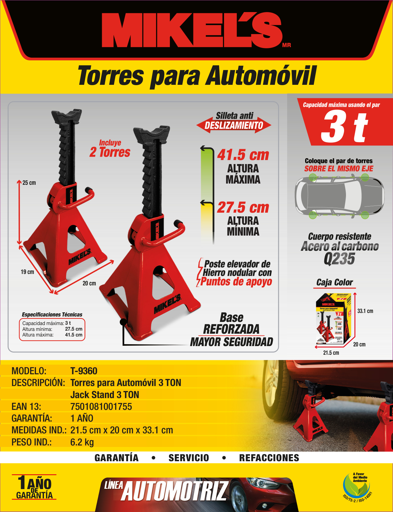 MIKELS T-9360 Torres para automóvil (3 ton) - Imagen 4