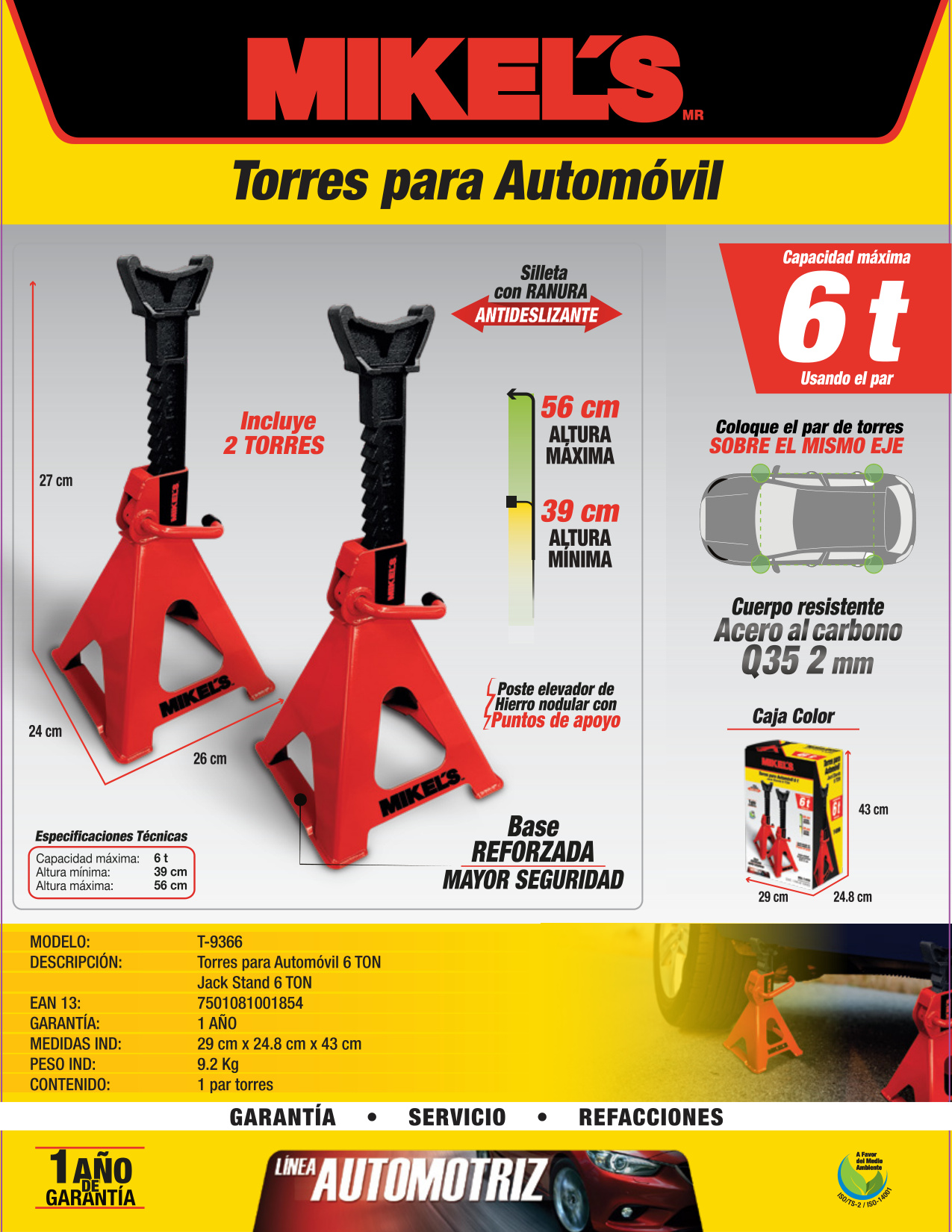MIKELS T-9366 Torres para automóvil (6 ton) - Imagen 4