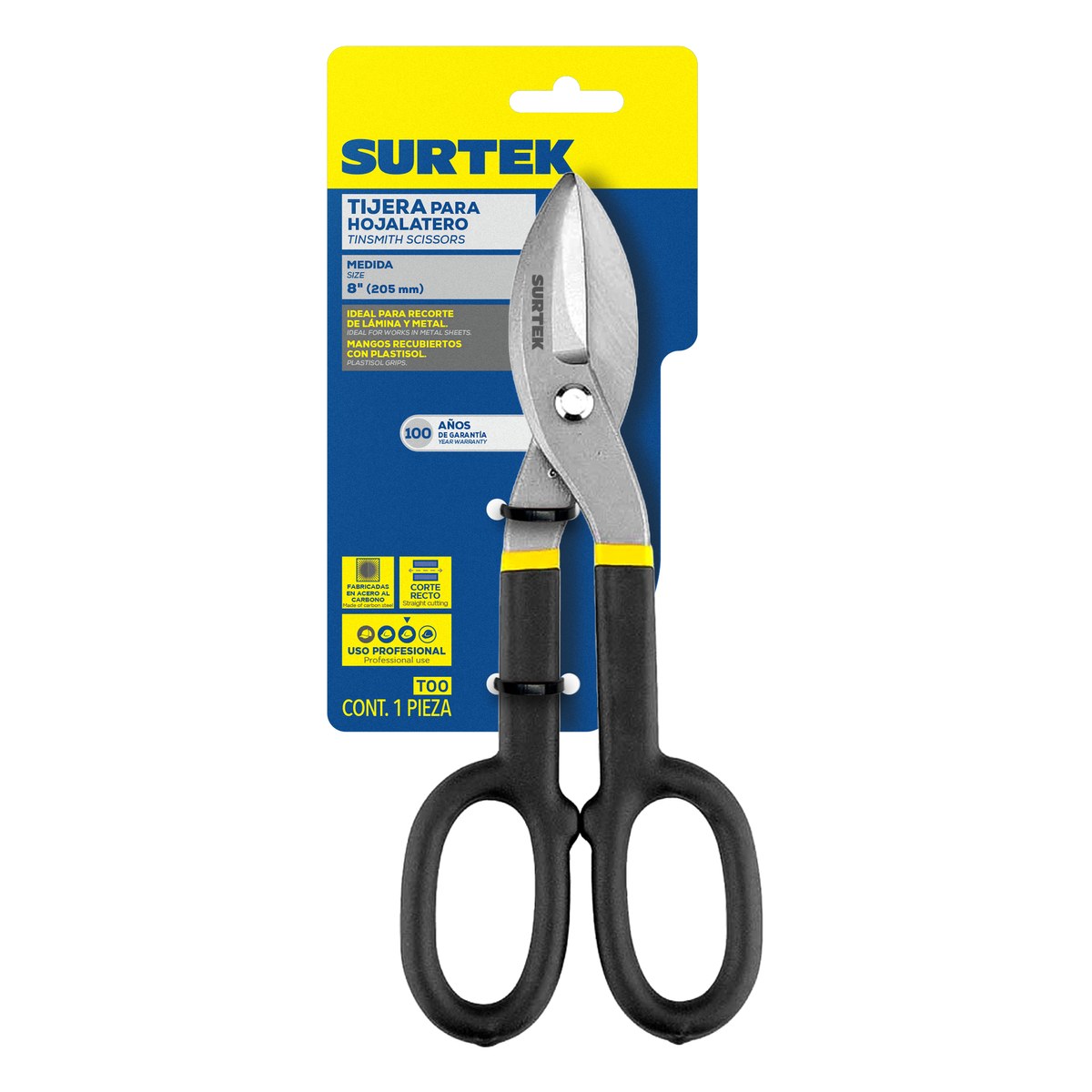 Tijeras para hojalatero con mango rubber grip 8" Surtek - Imagen 2