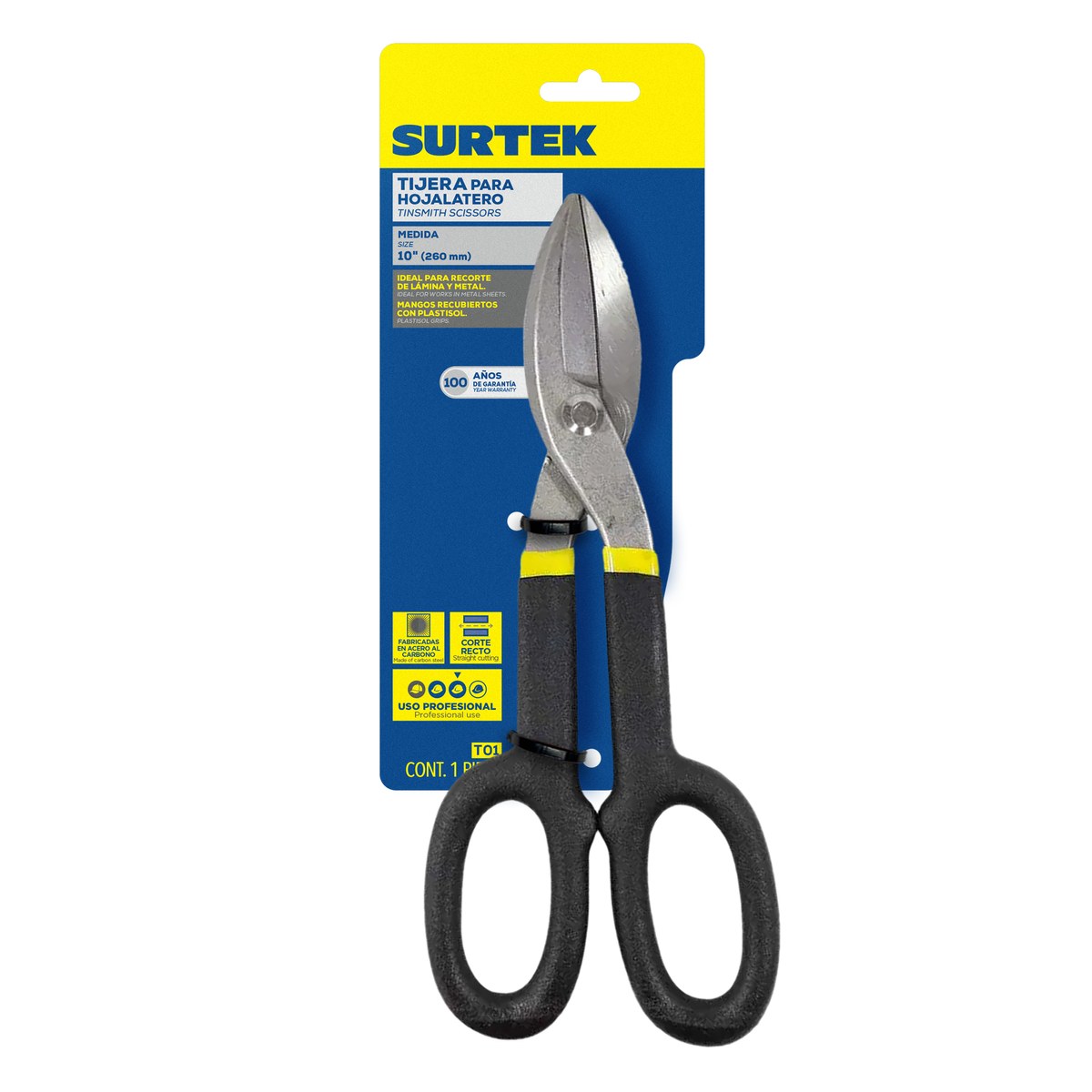 Tijeras para hojalatero con mango rubber grip 10" Surtek - Imagen 2
