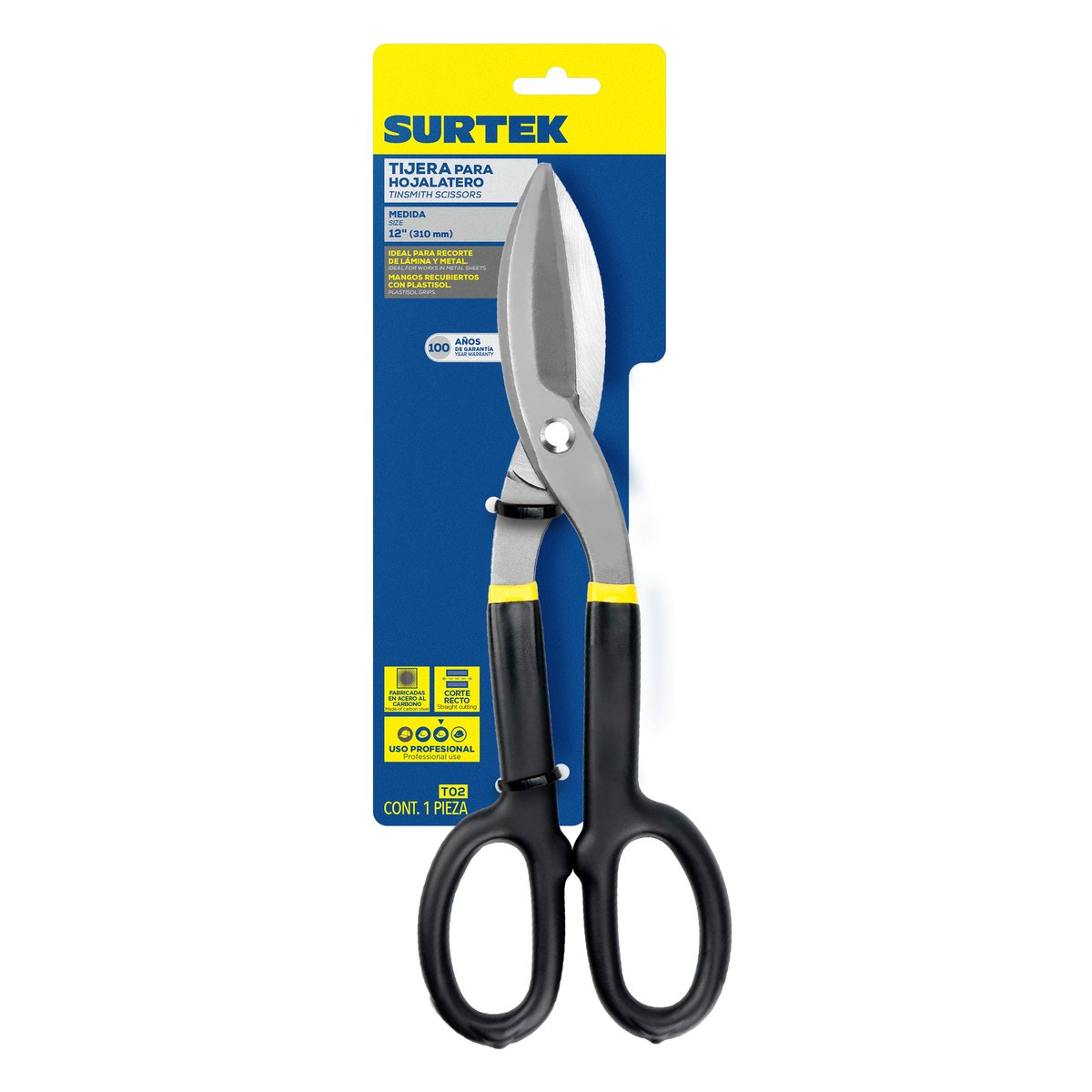 Tijeras para hojalatero con mango rubber grip 12" Surtek - Imagen 2
