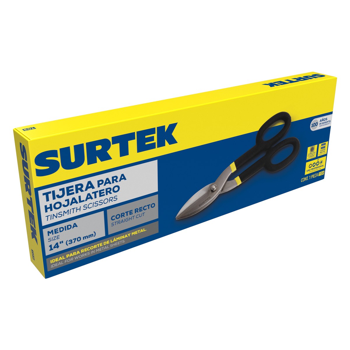 Tijeras para hojalatero con mango rubber grip 14" Surtek - Imagen 2
