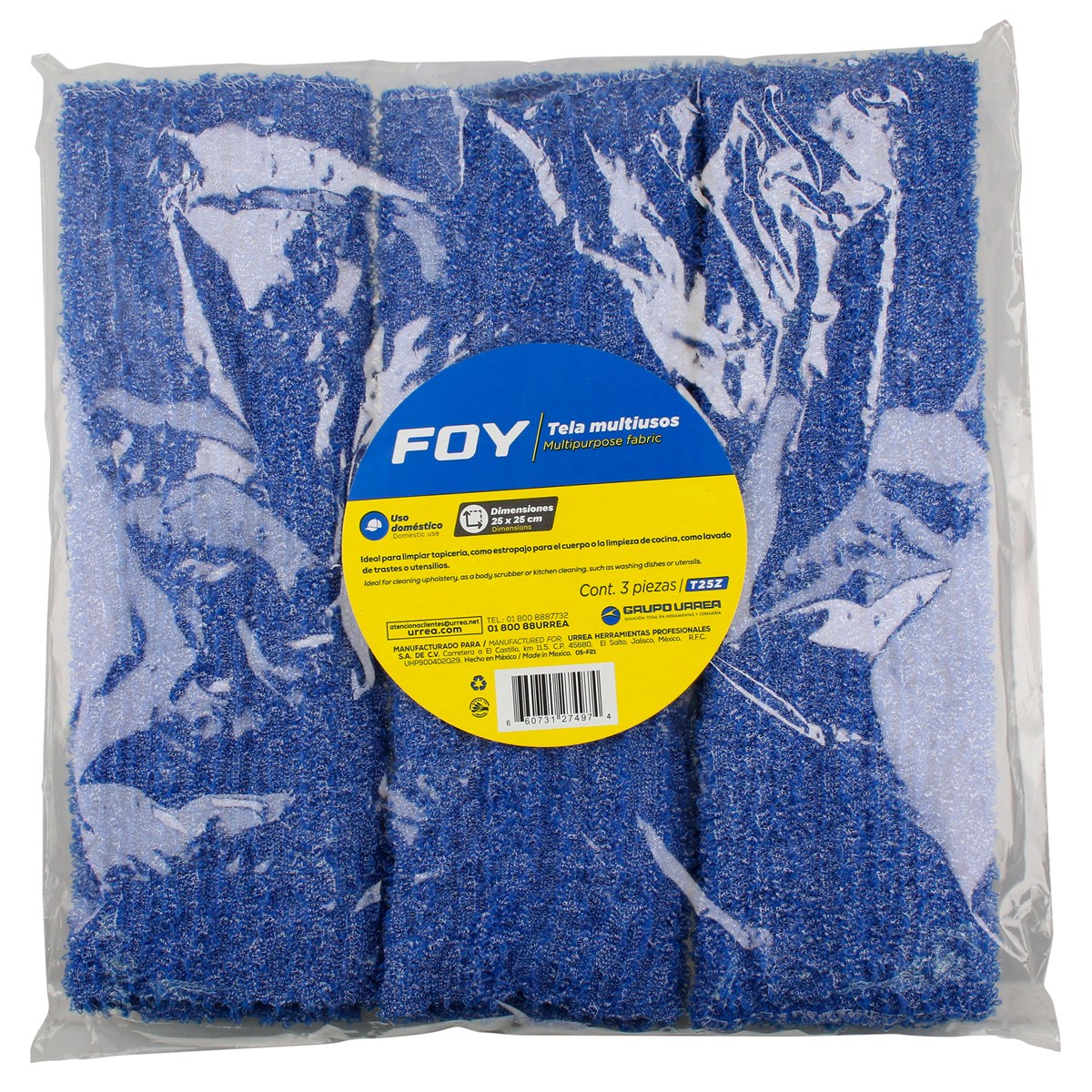 Tela multiusos de 25 x 25 cm azul, 3 piezas Foy - Imagen 2