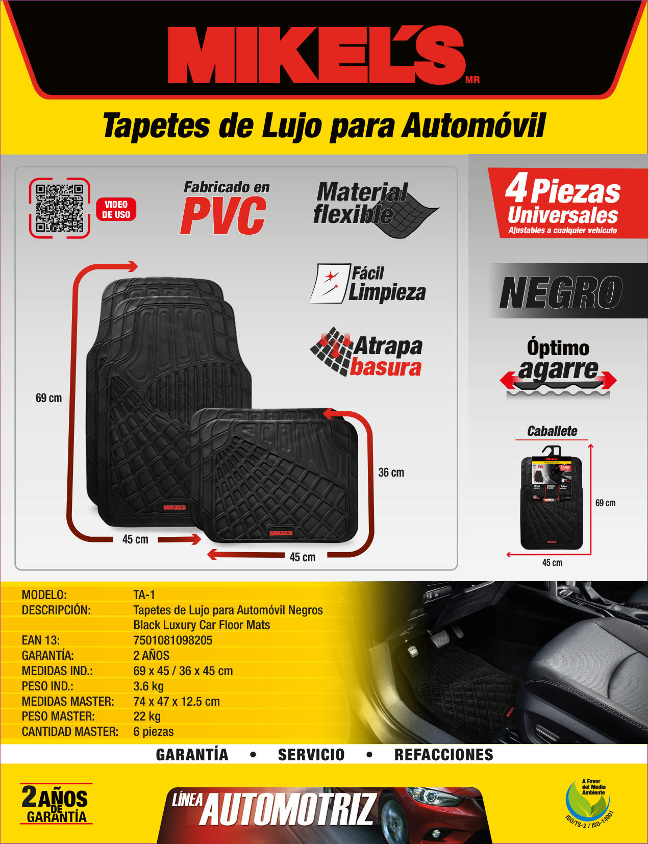 MIKELS TA-1 Tapetes para auto de hule, negro de lujo - Imagen 2