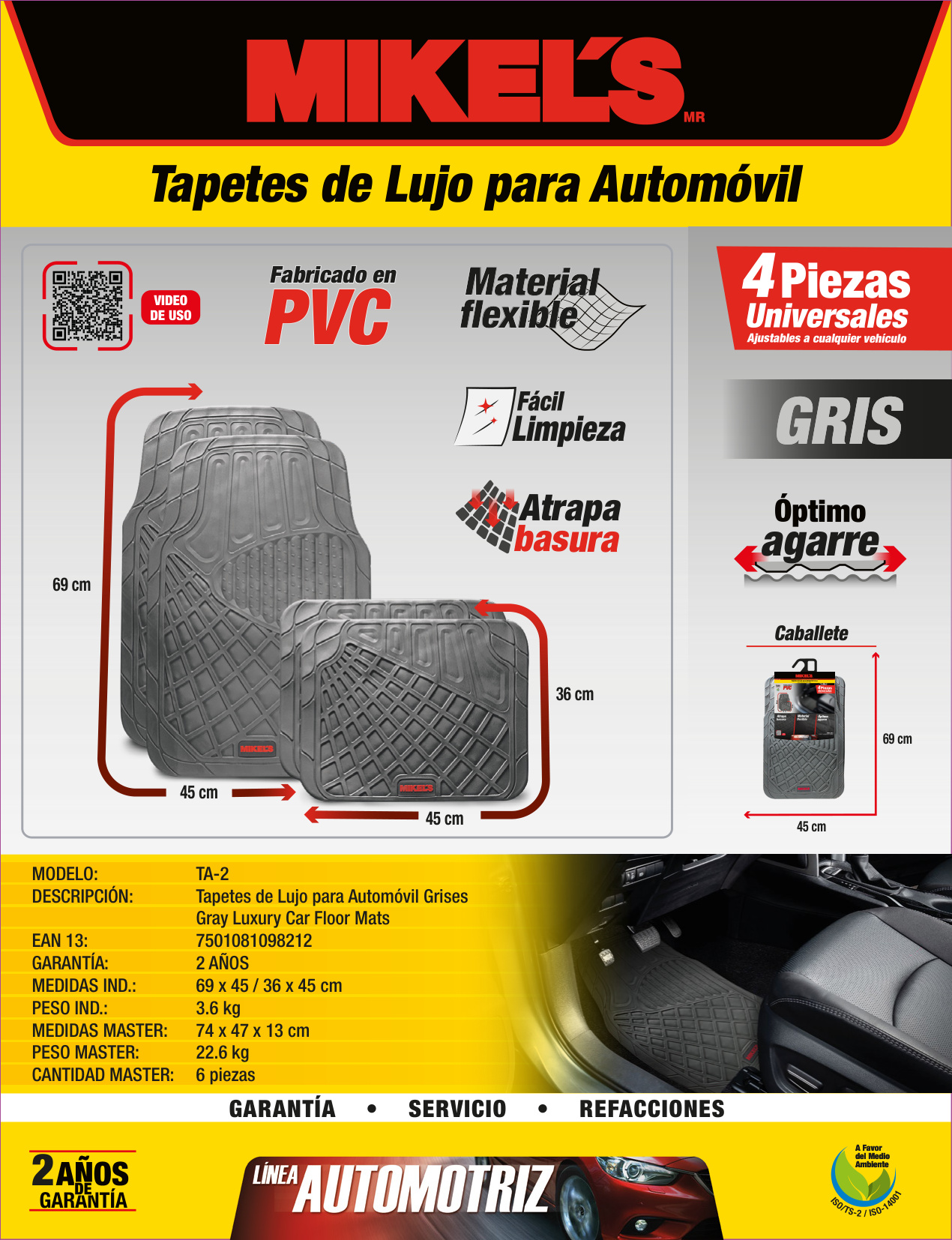 MIKELS TA-2 Tapetes para auto de hule, gris de lujo - Imagen 2