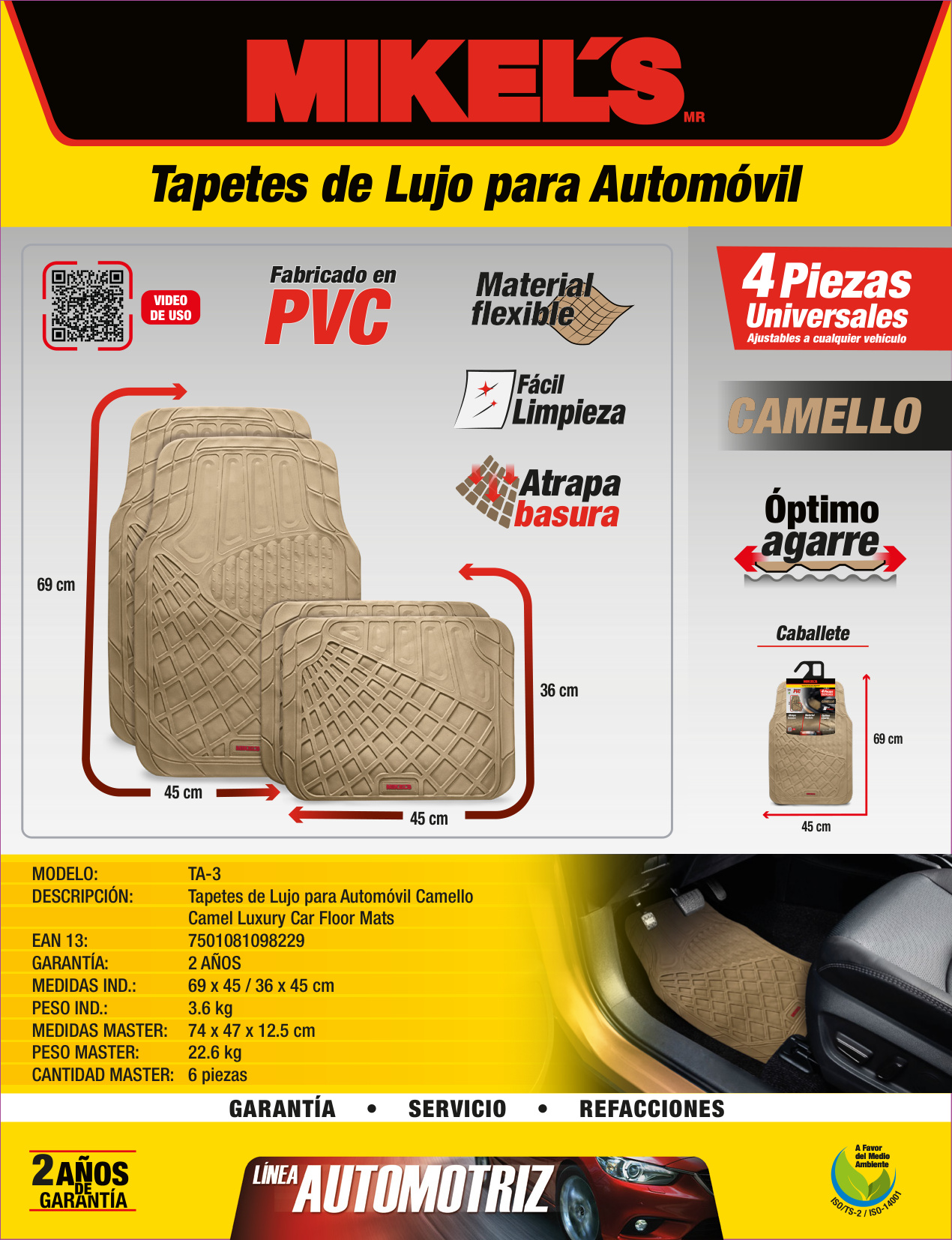 MIKELS TA-3 Tapetes para auto de hule, camello de lujo - Imagen 2