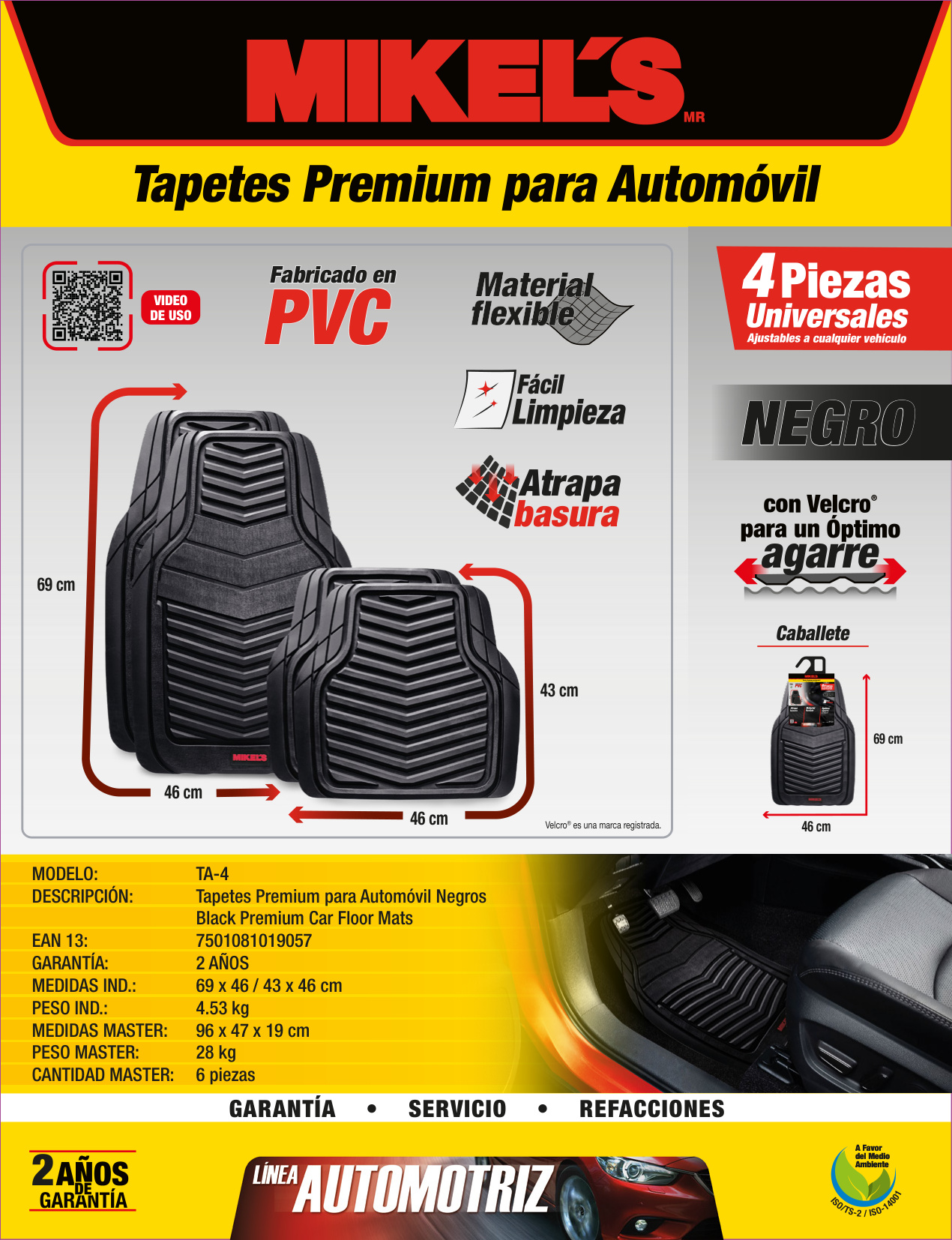 MIKELS TA-4 Tapete para auto de hule, negro premium - Imagen 2