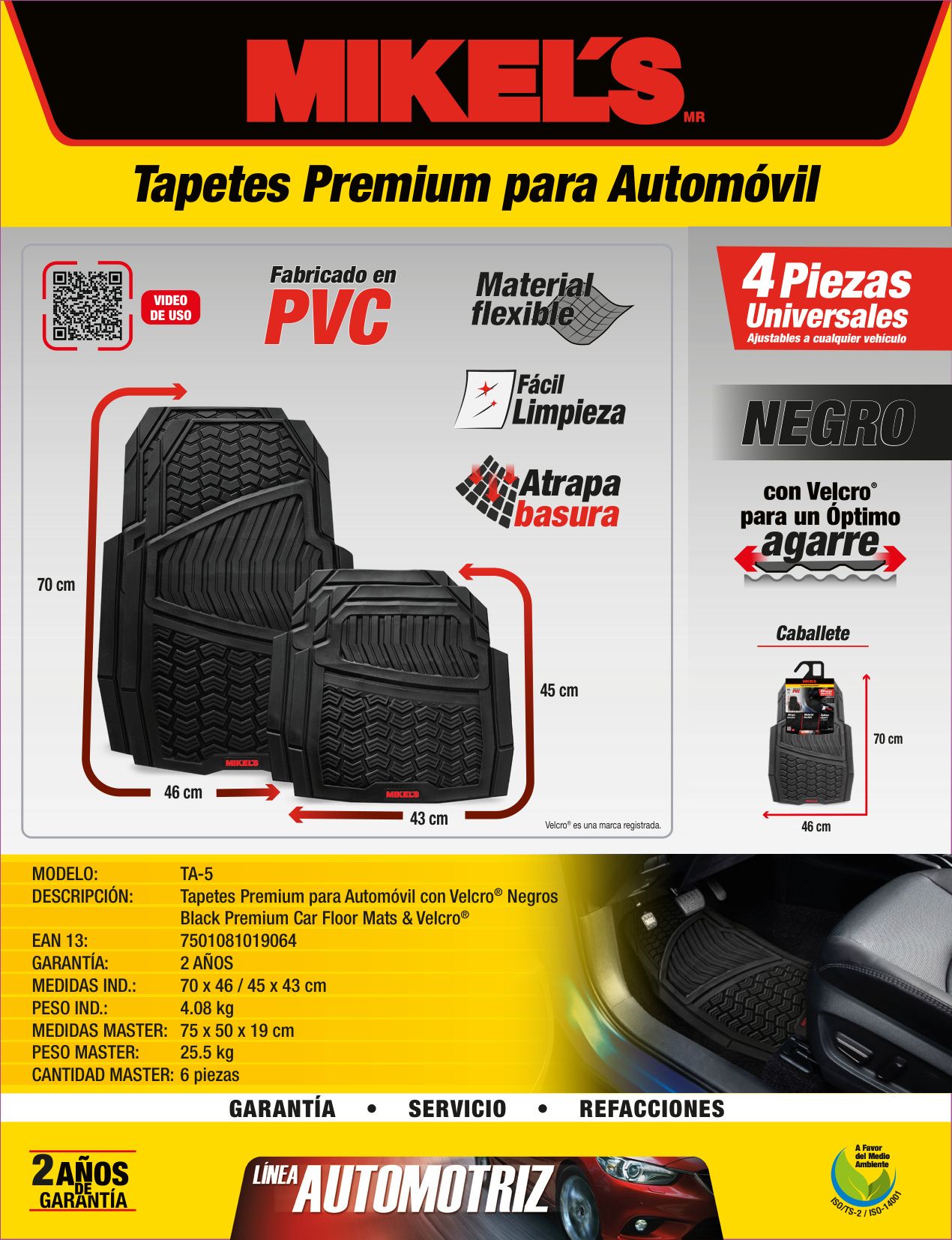 MIKELS TA-5 Tapete para auto de hule, negro con velcro - Imagen 2