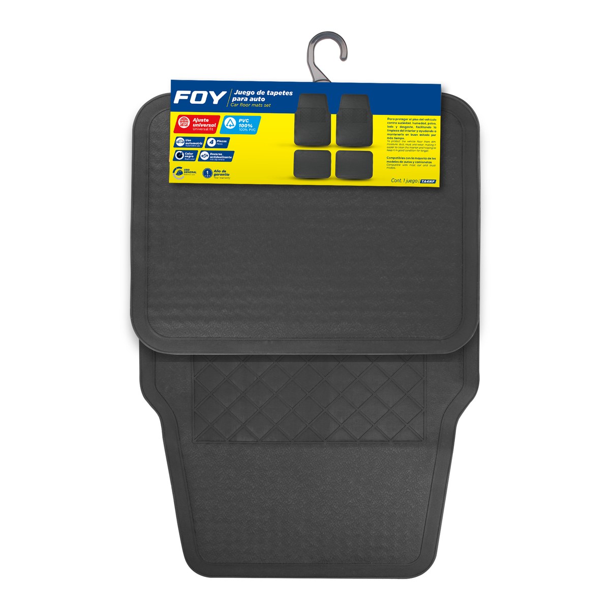 Juego de tapetes para auto, 4 piezas, color negro Foy - Imagen 2