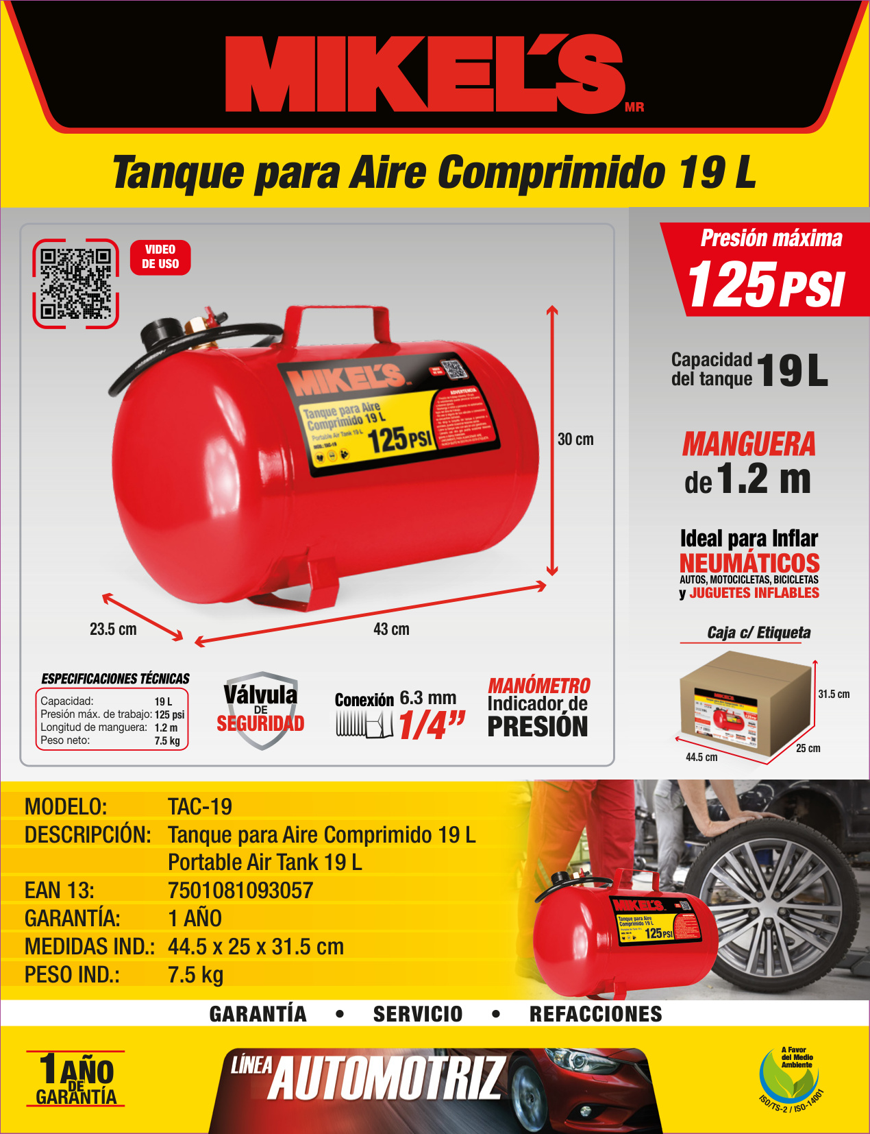 MIKELS TAC-19 Tanque para aire comprimido (19 lts) - Imagen 4
