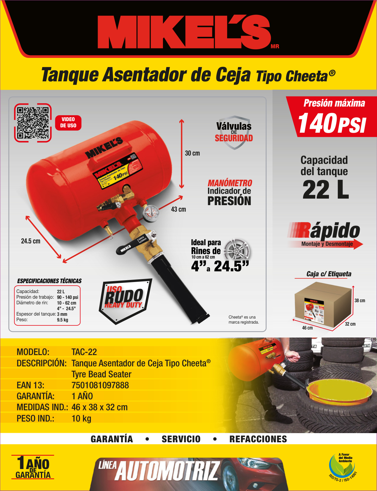 MIKELS TAC-22 Tanque asentador de ceja Cheeta® (22 lts) - Imagen 4