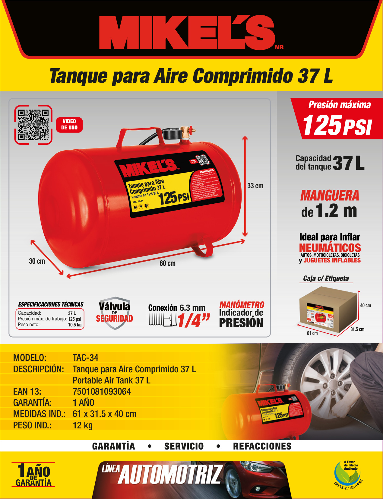 MIKELS TAC-34 Tanque para aire comprimido (37 lts) - Imagen 4