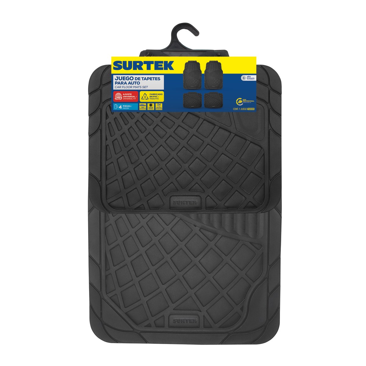 Juego de tapetes para auto uso rudo, 4 piezas, color negro Surtek - Imagen 2