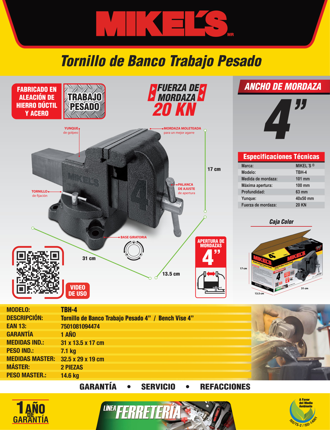 MIKELS TBH-4 Tornillo de banco acero, Heavy Duty (4") - Imagen 4