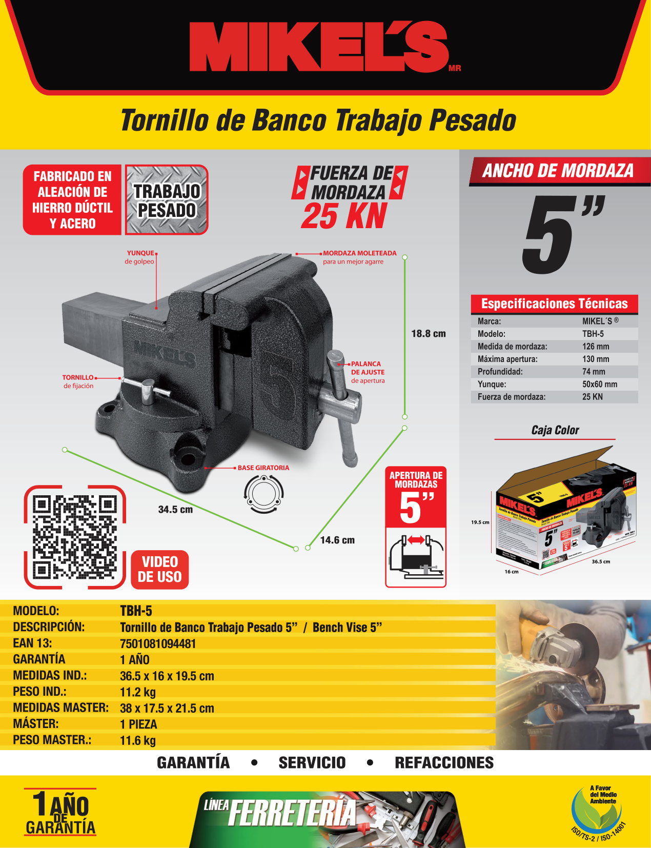 MIKELS TBH-5 Tornillo de banco acero, Heavy Duty (5") - Imagen 4