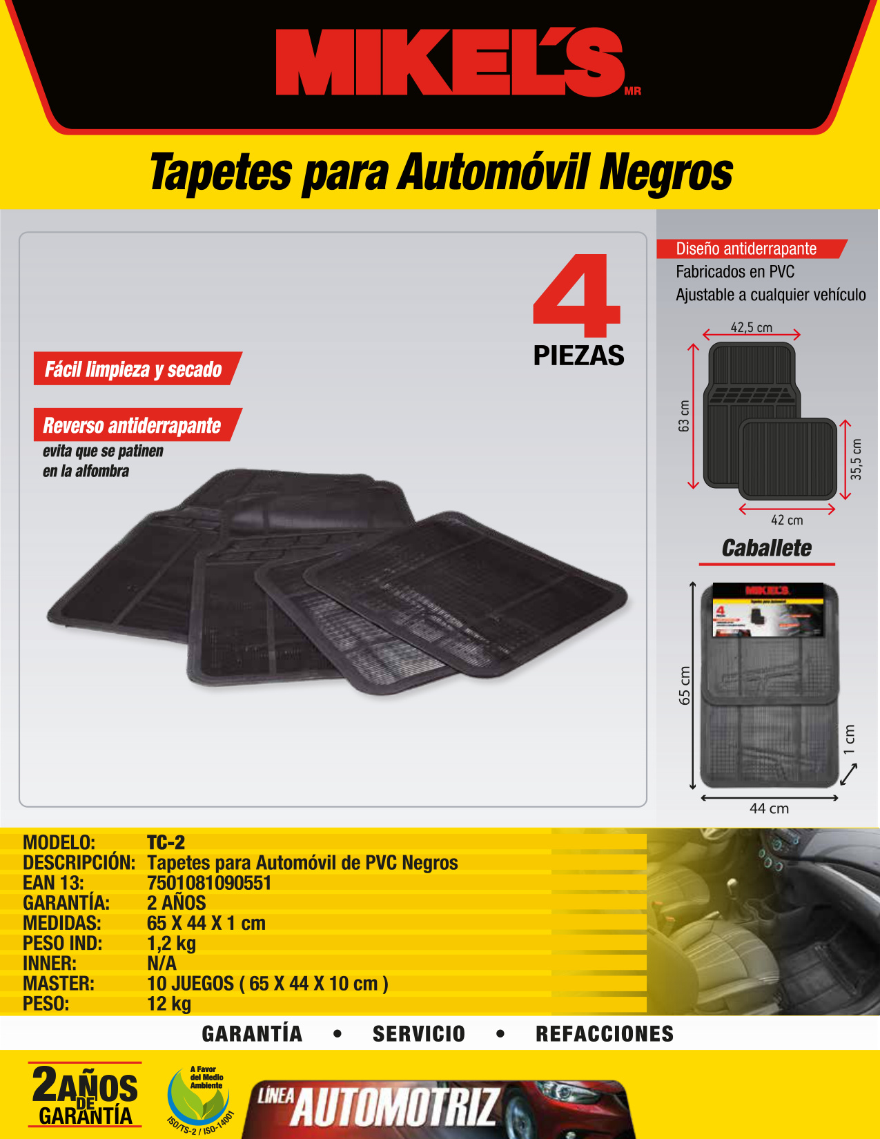 MIKELS TC-2 Tapetes para auto de PVC, negros - Imagen 4