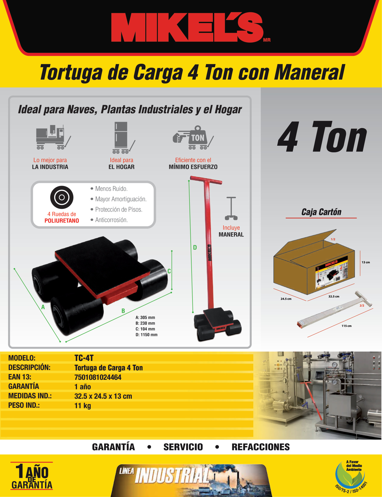 MIKELS TC-4T Tortuga de carga (4 ton) con maneral - Imagen 4