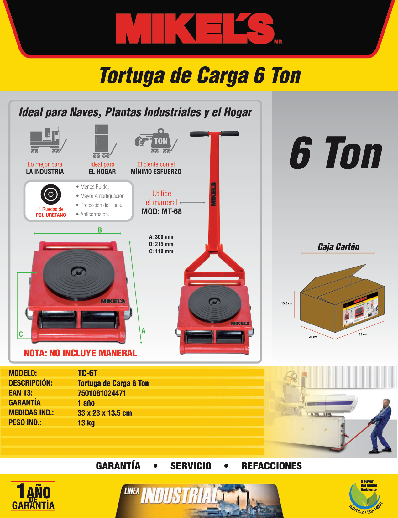 MIKELS TC-6T Tortuga de carga (6 ton) sin maneral - Imagen 4