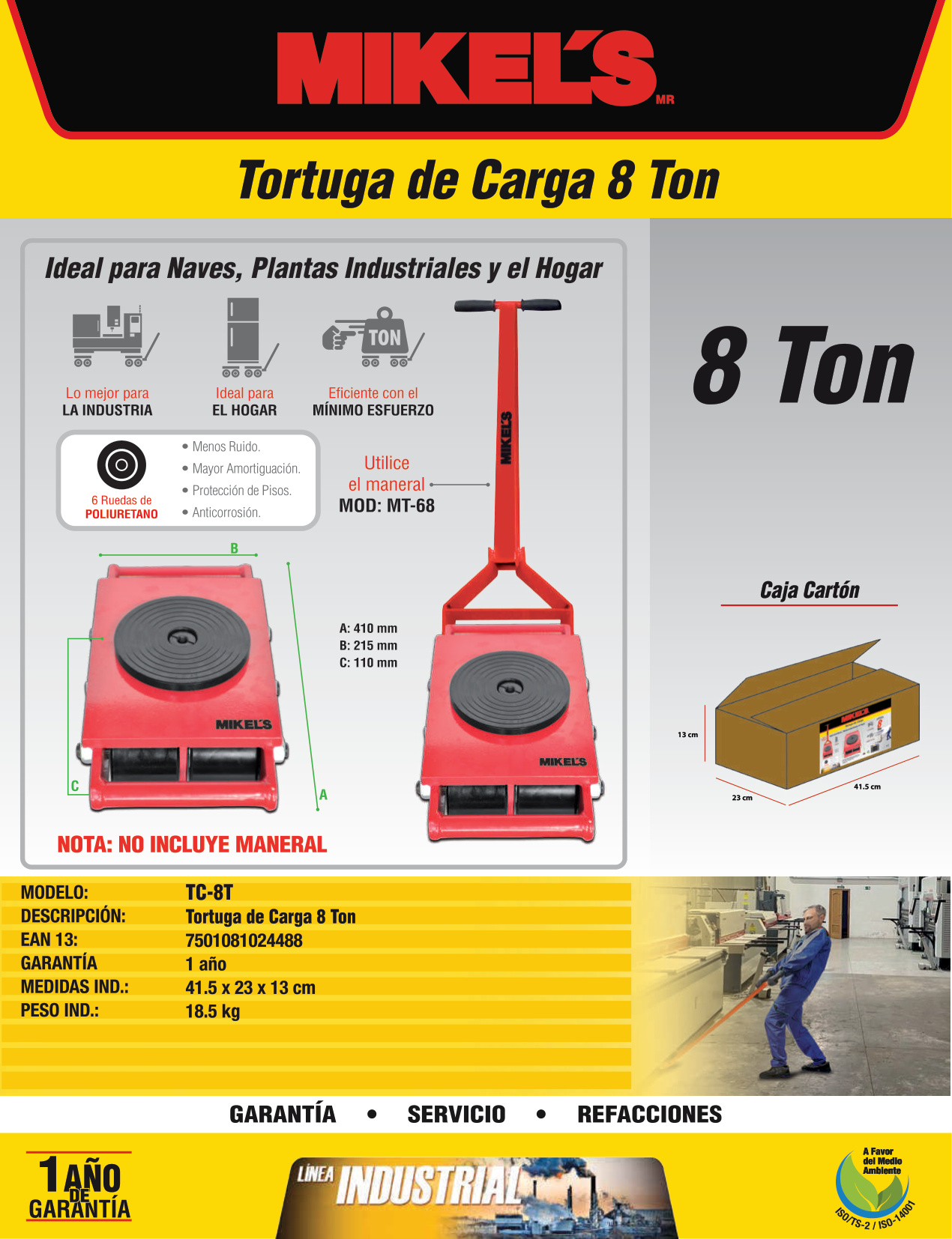 MIKELS TC-8T Tortuga de carga (8 ton) sin maneral - Imagen 4