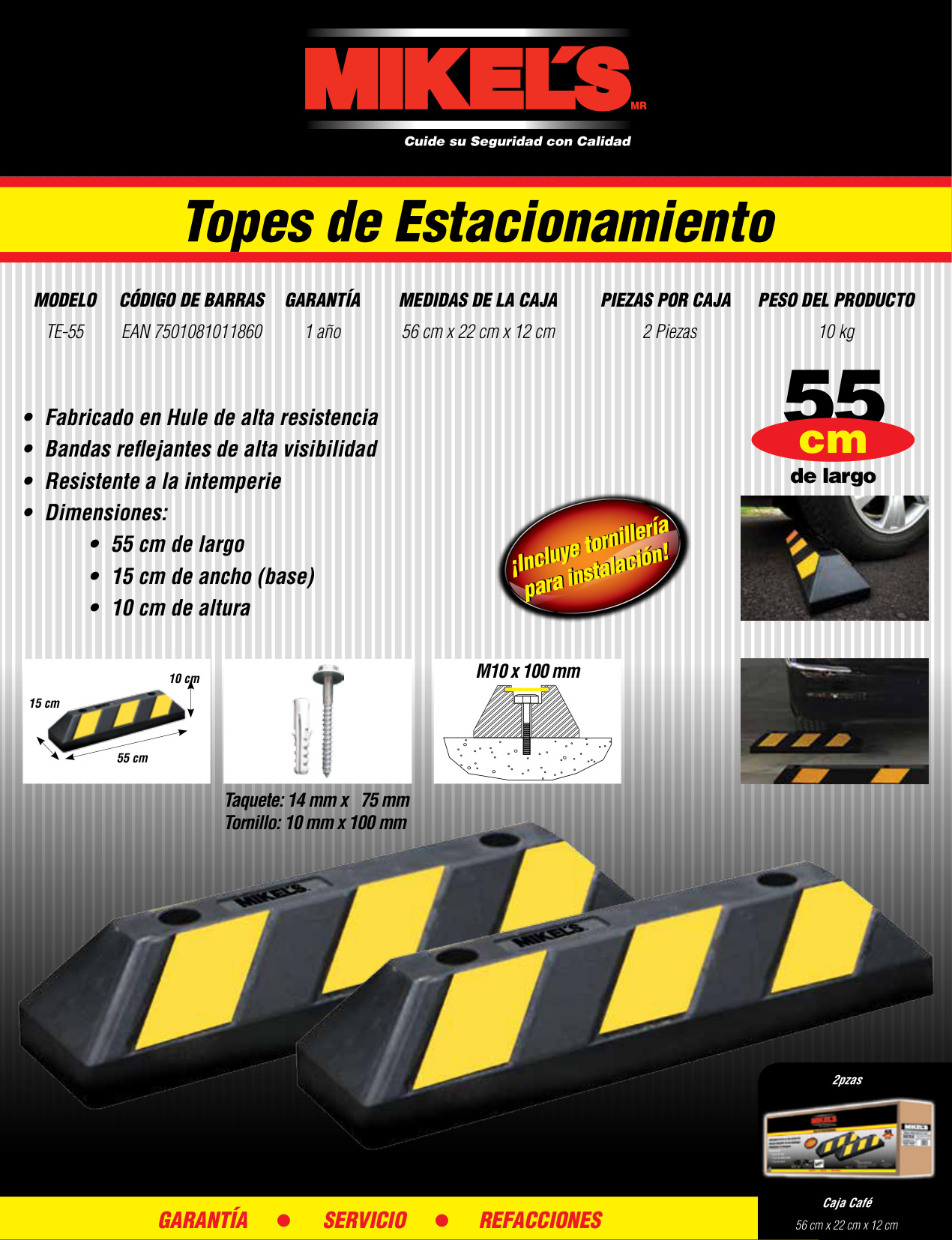 MIKELS TE-55 Topes para estacionamiento (1 par) - Imagen 2