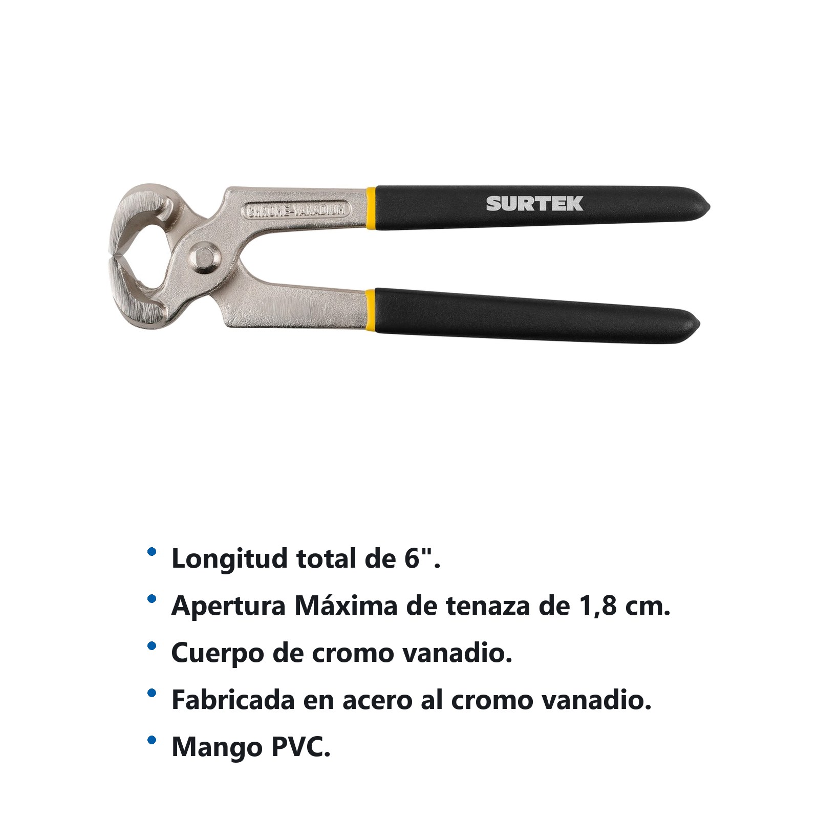 Tenaza para carpintero mango con doble recubrimiento 6" Surtek - Imagen 2