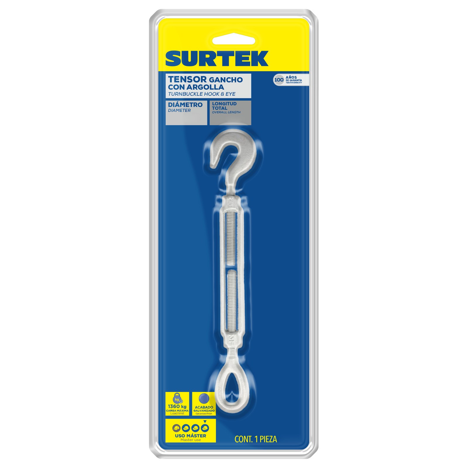Tensor de acero forjado gancho - argolla 5/16" x 4-1/2" Surtek - Imagen 2