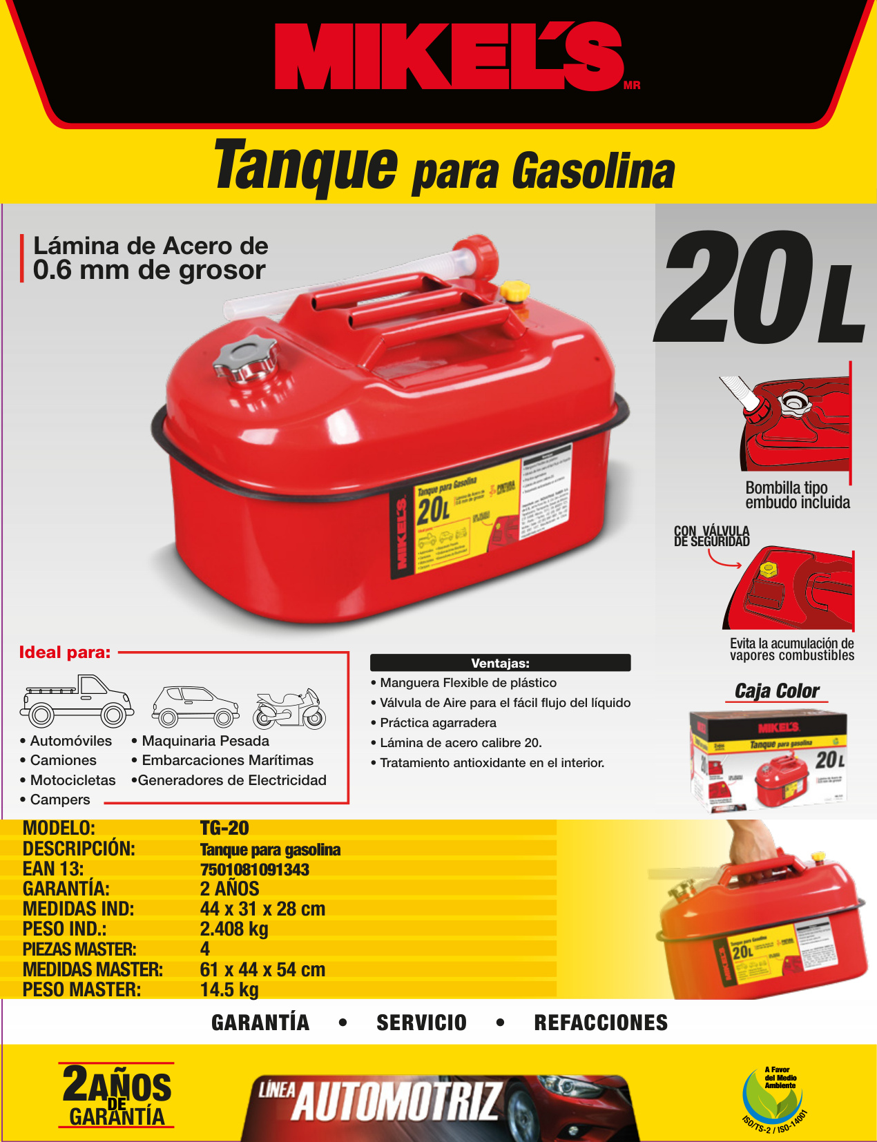 MIKELS TG-20 Tanque metálico para gasolina (20 lts) - Imagen 4