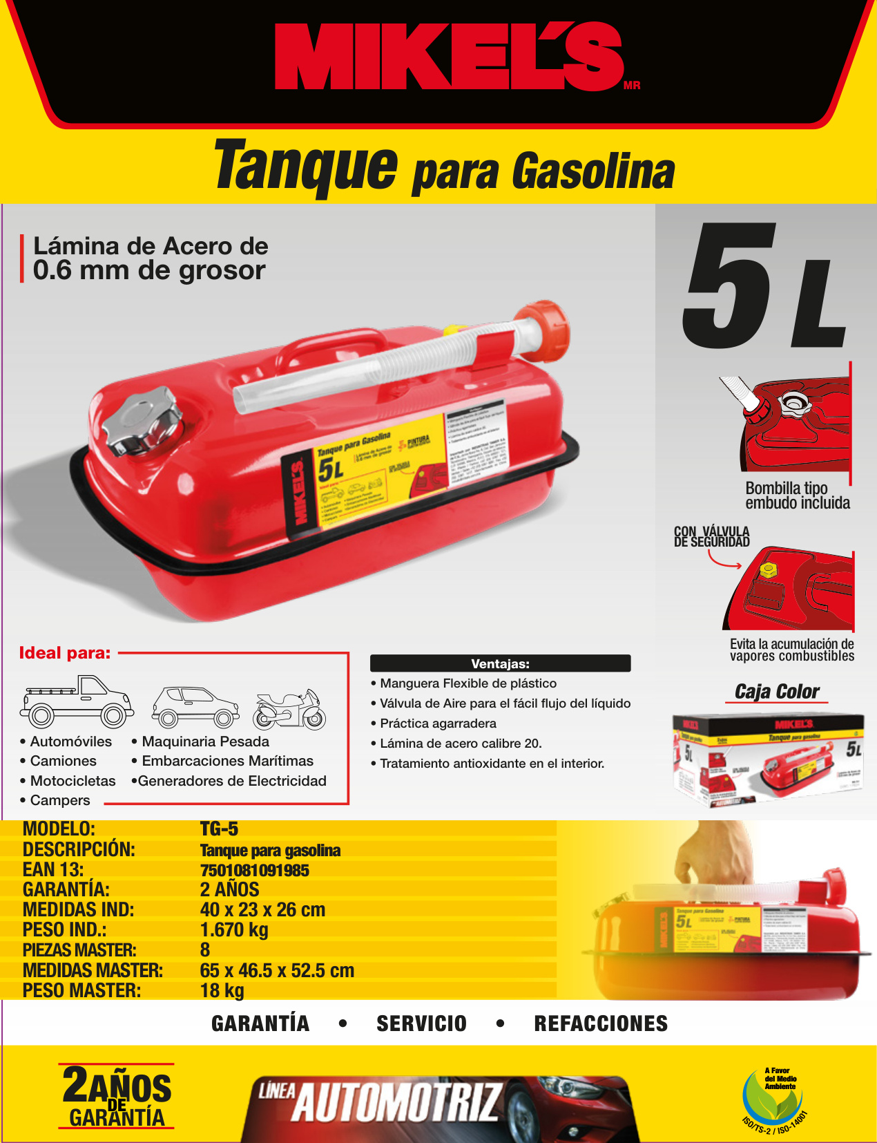 MIKELS TG-5 Tanque metálico para gasolina (5 lts) - Imagen 4