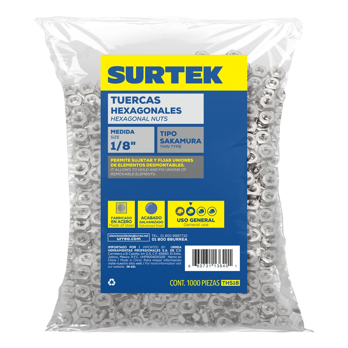 Tuerca hexagonal tipo sakamura 1/8", 1000 piezas Surtek - Imagen 2