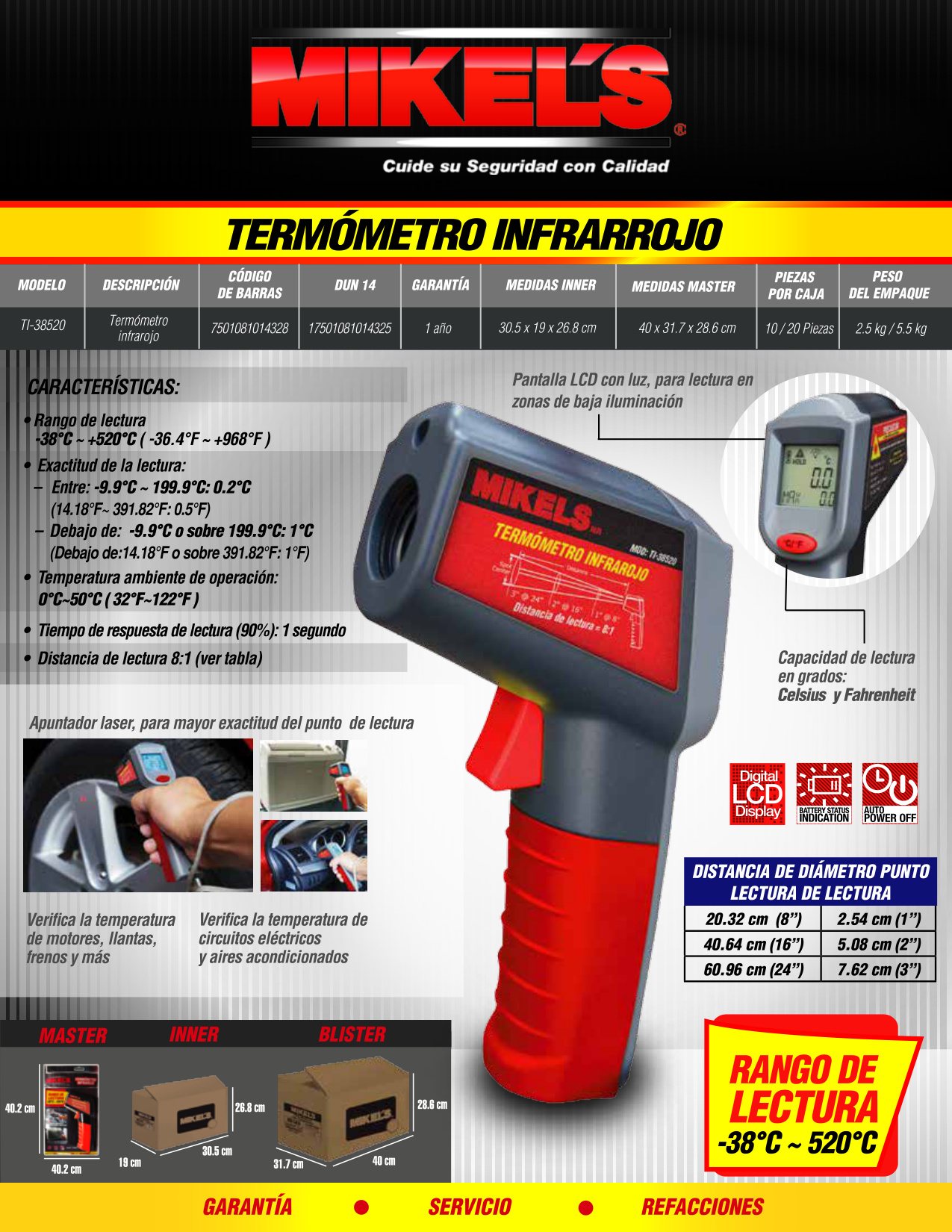 MIKELS TI-38520 Termómetro infrarrojo (-38ºC a 520ºC) - Imagen 4