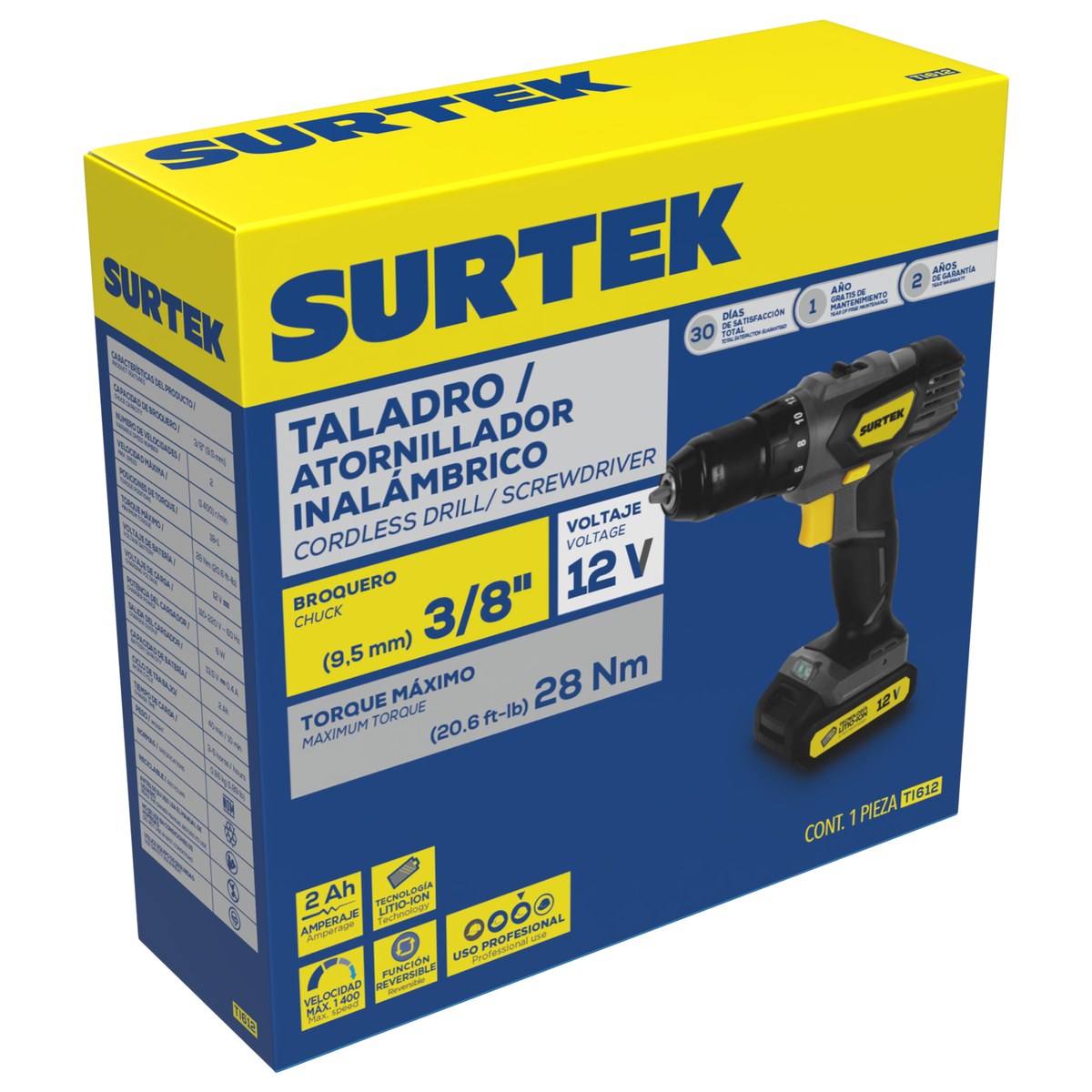 Taladro/atornillador 3/8" batería de Li-ion 12 V 28 Nm Surtek - Imagen 2