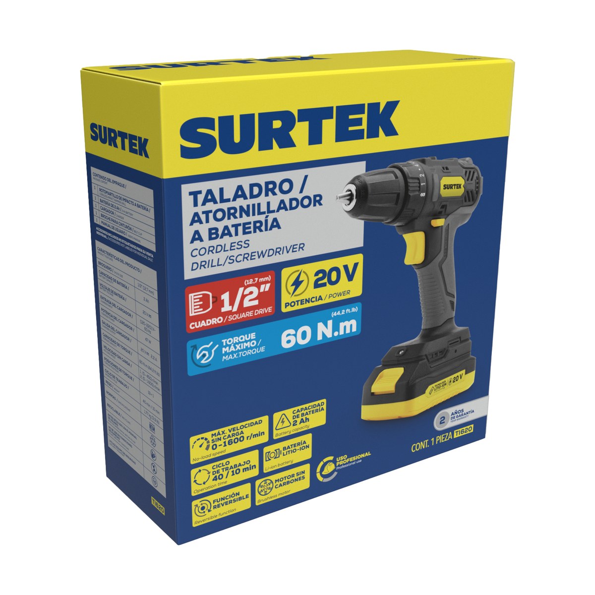 Taladro/atornillador 1/2" a batería de Li-ion 20 V, 28 Nm Surtek - Imagen 2