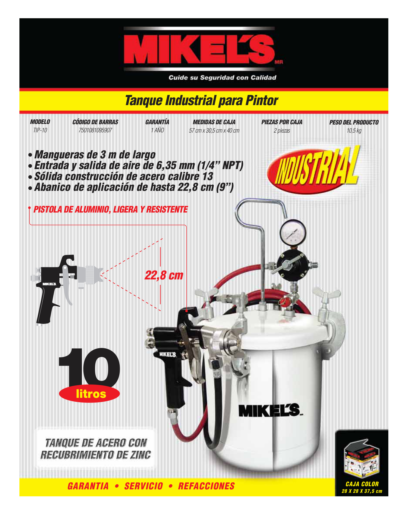 MIKELS TIP-10 Tanque industrial para pintor (10 lts) - Imagen 2
