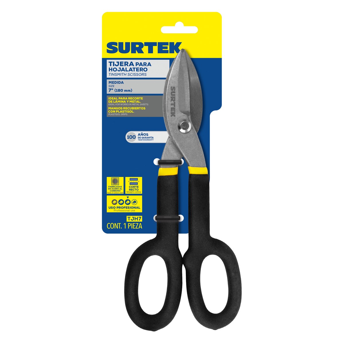Tijeras para hojalatero con mango rubber grip 7" Surtek - Imagen 2