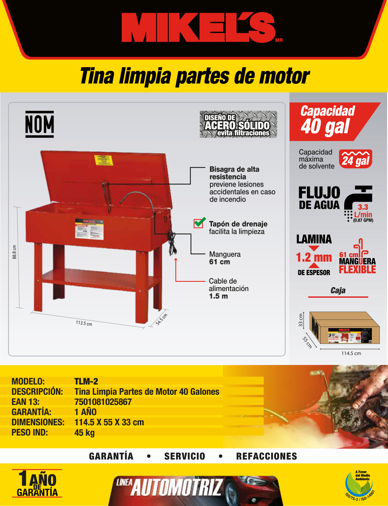MIKELS TLM-2 Tina limpia partes (40 gal) - Imagen 4