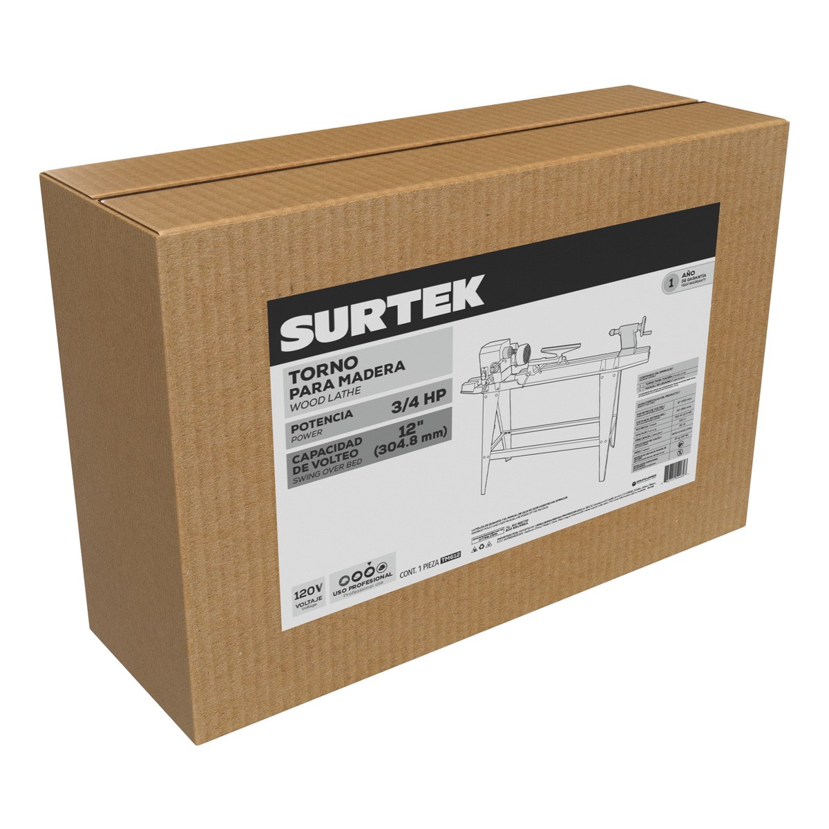Torno para madera 12" 550 W, 120 V, 2400 RPM, 3/4 HP Surtek - Imagen 2