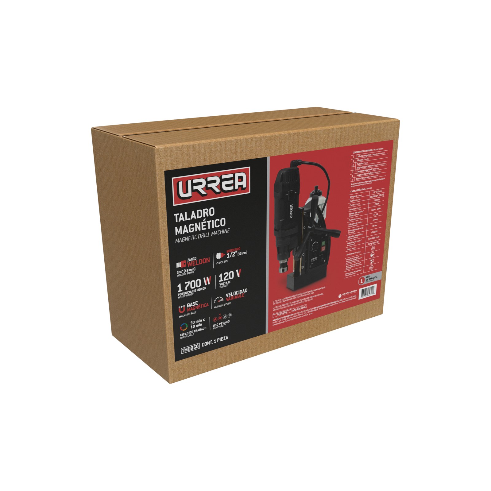Taladro magnético 1/2" 1700 W,110/220 V, 100-810 RPM Urrea - Imagen 2