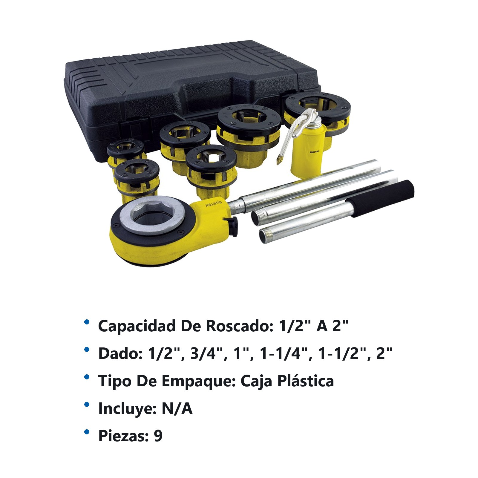 Juego de tarraja para tubo de 1/2" a 2" NPT, 9 piezas Surtek - Imagen 2