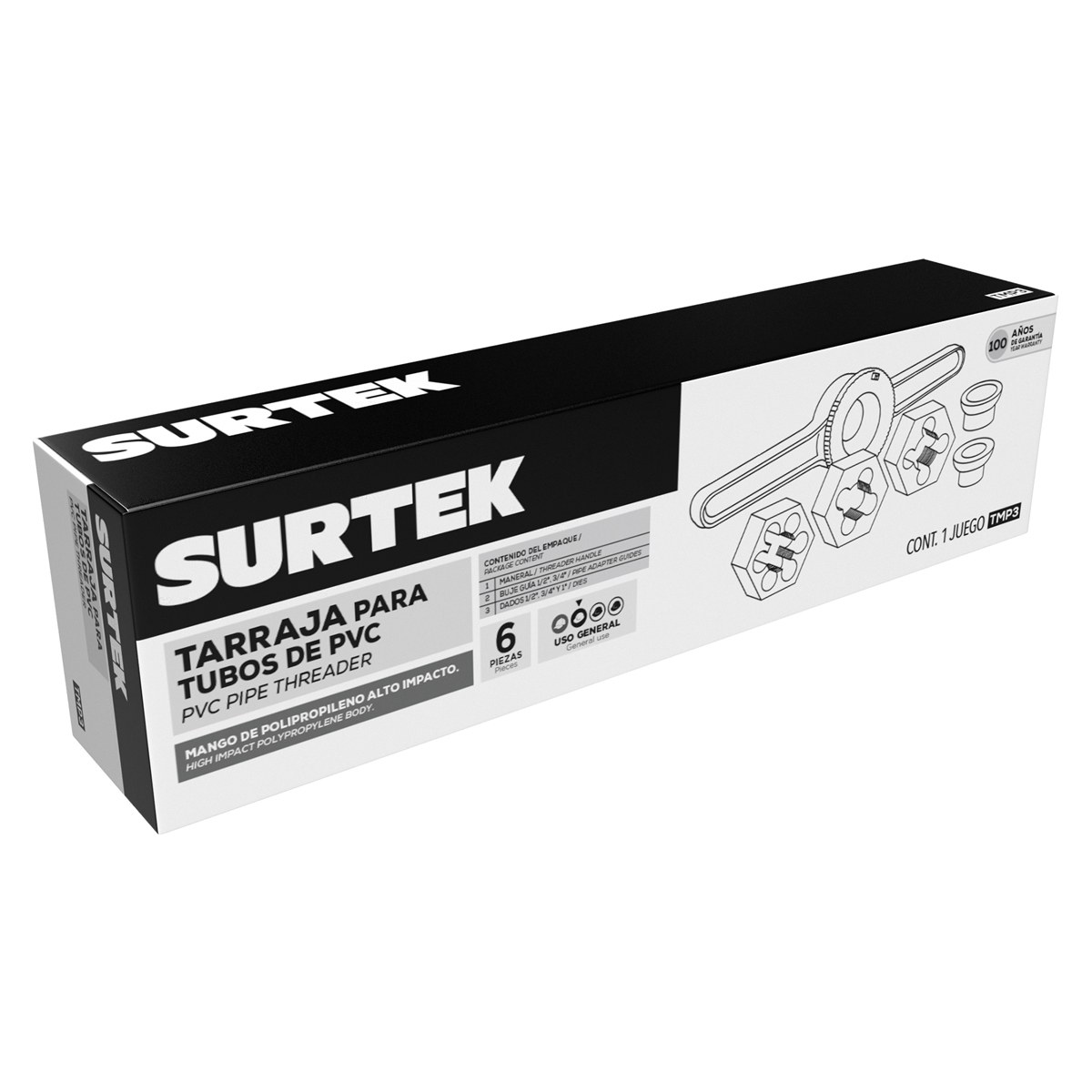Juego de tarraja para tubo de PVC de 1/2" a 1" NPT,  6 piezas Surtek - Imagen 2