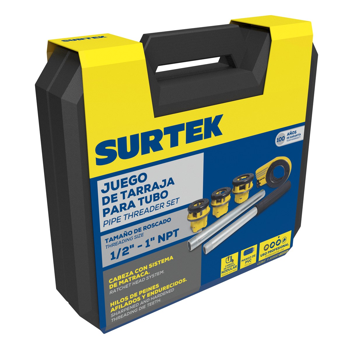 Juego de tarraja para tubo de 1/2" a 1" NPT, 4 piezas Surtek - Imagen 2