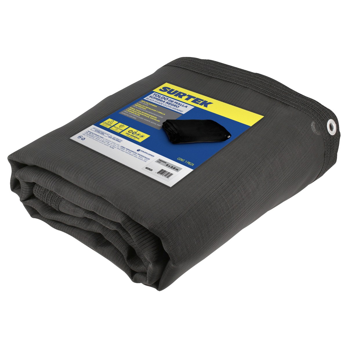 Toldo de malla sombra color negro 5 m x 3.60 m Surtek - Imagen 2